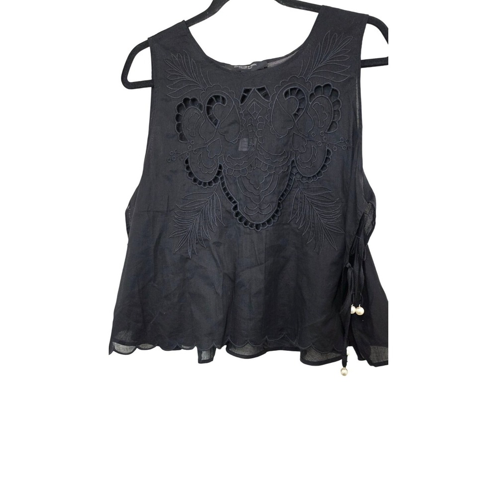 NWT MARC NEW YORK Black Sleeveless Embroidered Grunge Tank Top Side Ties Size M